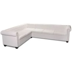 Canapé D'angle Chesterfield 6 Places Cuir Artificiel Blanc VidaXL