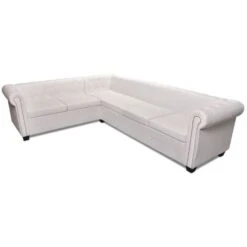 Canapé D'angle Chesterfield 6 Places Cuir Artificiel Blanc VidaXL -VIDAXL || Songmics Soldes 4219412 4