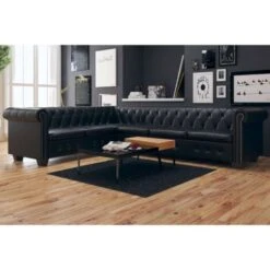 Canapé D'angle Chesterfield 6 Places Cuir Artificiel Noir VidaXL -VIDAXL || Songmics Soldes 4219413 2