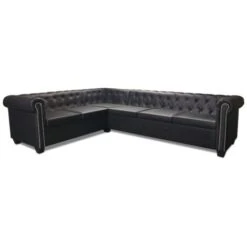 Canapé D'angle Chesterfield 6 Places Cuir Artificiel Noir VidaXL -VIDAXL || Songmics Soldes 4219413 4