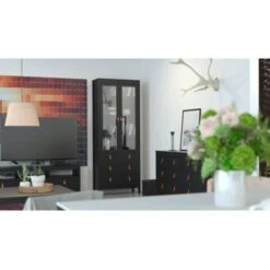 Vitrine Salon 199 Cm Noir Mat Avec Deux Portes Et Trois Tiroirs Noir -VIDAXL || Songmics Soldes 42682853 2