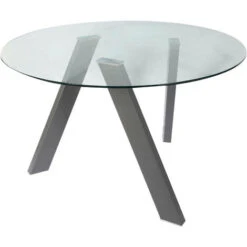 Dmora Table Basse Avec Plateau Rond, Table De Salon, Table Basse Design Avec Plateau En Verre Trempé, 120x120h75 Cm, Couleur Transparente, Avec Emballage Renforcé