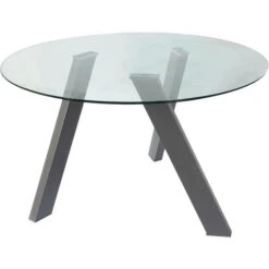 Dmora Table Basse Avec Plateau Rond, Table De Salon, Table Basse Design Avec Plateau En Verre Trempé, 120x120h75 Cm, Couleur Transparente, Avec Emballage Renforcé -VIDAXL || Songmics Soldes 42832868 3