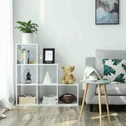 VASAGLE Bibliothèque, Étagère Escalier, Cloison Séparateur, Meuble De Rangement, 6 Compartiments, Pour Bureau, Salon, Chambre, Blanc Par SONGMICS LBC63WT -VIDAXL || Songmics Soldes 45295044 2