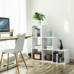 VASAGLE Bibliothèque, Étagère Escalier, Cloison Séparateur, Meuble De Rangement, 6 Compartiments, Pour Bureau, Salon, Chambre, Blanc Par SONGMICS LBC63WT -VIDAXL || Songmics Soldes 45295044 3