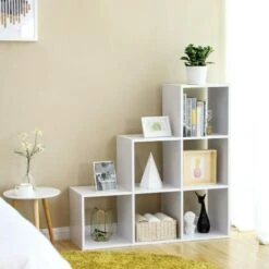 VASAGLE Bibliothèque, Étagère Escalier, Cloison Séparateur, Meuble De Rangement, 6 Compartiments, Pour Bureau, Salon, Chambre, Blanc Par SONGMICS LBC63WT -VIDAXL || Songmics Soldes 45295044 4