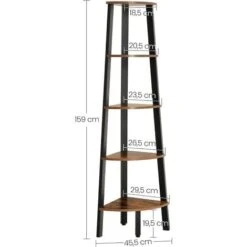 VASAGLE Bibliothèque D'angle Rétro, Étagère D'angle, Rangement, Montage Facile, Avec Cadre Métallique, Pour Salon, Maison, Bureau, Rétro, Noir, Marron Par SONGMICS -VIDAXL || Songmics Soldes 45295290 5