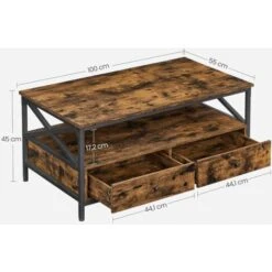 VASAGLE Table Basse, Table De Salon, Buffet Bas, Avec 2 Tiroirs Et Un Compartiment Ouvert, Cadre En Acier En Forme De X, 100 X 55 X 45 Cm, Style Industriel, Marron Rustique Et Noir Par SONGMICS LCT201 -VIDAXL || Songmics Soldes 45295483 5