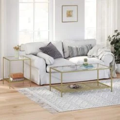 VASAGLE Table Basse, Table De Salon, Avec Dessus En Verre, étagère En Maille, Cadre En Métal, Stable, Pour Salon, Doré Et Transparent Par SONGMICS LGT031A01 -VIDAXL || Songmics Soldes 45295706 2