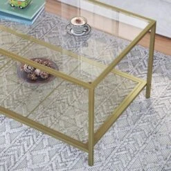 VASAGLE Table Basse, Table De Salon, Avec Dessus En Verre, étagère En Maille, Cadre En Métal, Stable, Pour Salon, Doré Et Transparent Par SONGMICS LGT031A01 -VIDAXL || Songmics Soldes 45295706 3