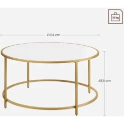 VASAGLE Table Basse Ronde, Table De Salon Avec Dessus En Panneaux, Cadre En Métal Doré, Montage Facile, Style Moderne, Doré Et Blanc Par SONGMICS LCT091A10 -VIDAXL || Songmics Soldes 45295870 5