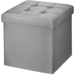 Pouf De Rangement En Cuir Siège Repose-pieds Pliable Pouf Supportant Jusqu'à 120Kg Gris