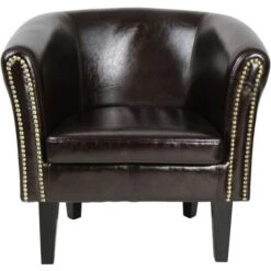 Fauteuil Chesterfield Avec Repose Pied En Synthétique Avec éléments Décoratifs En Cuivre Chaise Cabriolet Tabouret Pouf Meuble De Salon Marron -VIDAXL || Songmics Soldes 45754436 2