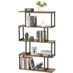 Bibliothèque-Étagère De Rangement-Bibliothèque à 5 Niveaux, Style Industriel, Pour Salon, Chambre, Bureau,en Métal, Marron-Meerveil -VIDAXL || Songmics Soldes 45769309 4
