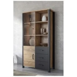 Vitrine Large Design Collection DARWIN. Couleur épicéa Et Noir. 2 Portes, 3 Tiroirs, 3 Niches -VIDAXL || Songmics Soldes 46304147 4