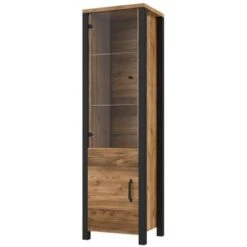 Vitrine Haute Design, 2 Portes Collection DARWIN. Couleur épicéa Et Noir.