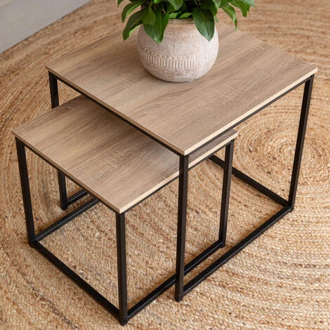 Set De 2 Tables D'appoint Gigognes De Tailles Différentes En Bois MDF Et Couleur Noire 4 Set De 2 Tables D'appoint Gigognes De Tailles Différentes En Bois MDF Et Couleur Noire – Image 2