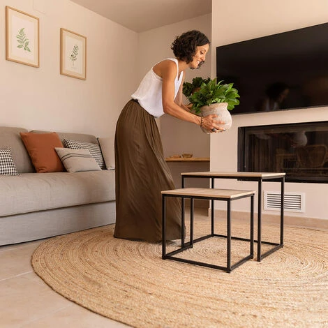 Set De 2 Tables D'appoint Gigognes De Tailles Différentes En Bois MDF Et Couleur Noire 6 Set De 2 Tables D'appoint Gigognes De Tailles Différentes En Bois MDF Et Couleur Noire – Image 4