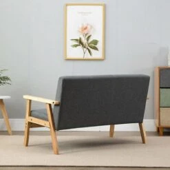 Canapé à 2 Places Scandinave, Fauteuil Salon Moderne Tissu Lin Gris Cadre En Bois, 113 X 67 X 75 Cm, Pour Petit Appartement Chambre Bureau -VIDAXL || Songmics Soldes 46770311 4