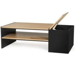 Table Basse Bar Contemporaine IZIA Avec Coffre Noir Et Bois