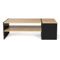 Table Basse Bar Contemporaine IZIA Avec Coffre Noir Et Bois -VIDAXL || Songmics Soldes 46824436 3