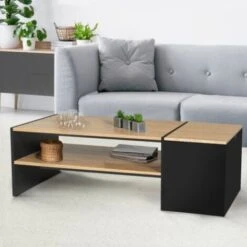 Table Basse Bar Contemporaine IZIA Avec Coffre Noir Et Bois -VIDAXL || Songmics Soldes 46824436 4