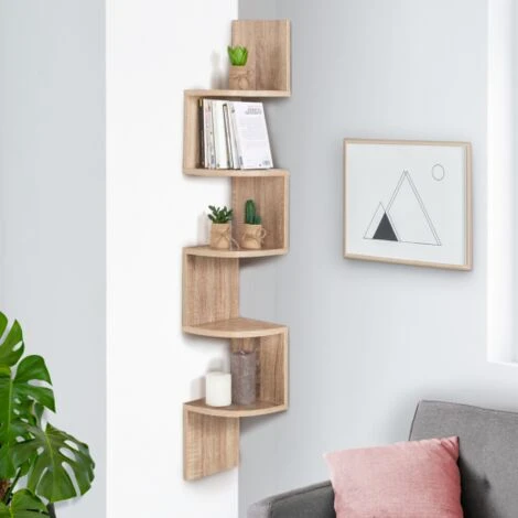 Etagère Murale D'angle ISA 5 Niveaux Façon Hêtre 4 Etagère Murale D'angle ISA 5 Niveaux Façon Hêtre – Image 2