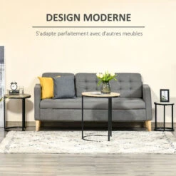 HOMCOM Lot De 3 Tables Basses Rondes Gigognes Encastrables Structure Acier Noir Plateaux MDF Aspect Bois Clair -VIDAXL || Songmics Soldes 47114228 5