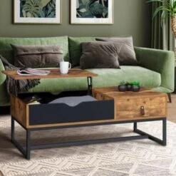 Table Basse Plateau Relevable CHICAGO 1 Tiroir Design Industriel -VIDAXL || Songmics Soldes 47282592 2