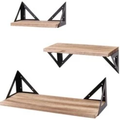 UNHO Lot De 3 Étagères Murales En Bois Et Fil De Fer Étagères Flottantes Tablettes Industrielles Décoration Salon Chambre Bureau -VIDAXL || Songmics Soldes 47364006 5