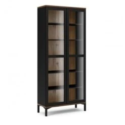 Vitrine Salon 203 Cm Noir Mat Et Noyer Avec Deux Portes Et Cinq étagères Noir Et Noyer -VIDAXL || Songmics Soldes 47503279 2