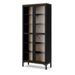 Vitrine Salon 203 Cm Noir Mat Et Noyer Avec Deux Portes Et Cinq étagères Noir Et Noyer -VIDAXL || Songmics Soldes 47503279 3