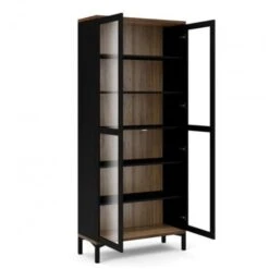Vitrine Salon 203 Cm Noir Mat Et Noyer Avec Deux Portes Et Cinq étagères Noir Et Noyer -VIDAXL || Songmics Soldes 47503279 4