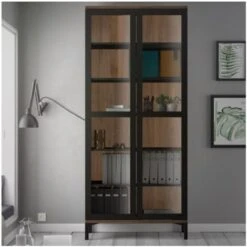 Vitrine Salon 203 Cm Noir Mat Et Noyer Avec Deux Portes Et Cinq étagères Noir Et Noyer -VIDAXL || Songmics Soldes 47503279 5
