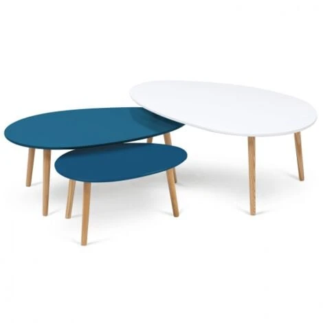 Lot De 3 Tables Basses Gigognes GIGI Laquées Blanc/bleu 3 Lot De 3 Tables Basses Gigognes GIGI Laquées Blanc/bleu