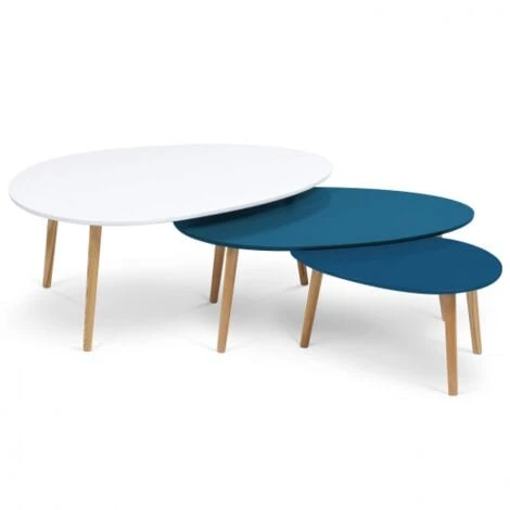 Lot De 3 Tables Basses Gigognes GIGI Laquées Blanc/bleu 5 Lot De 3 Tables Basses Gigognes GIGI Laquées Blanc/bleu – Image 3