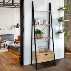 Etagère échelle 4 Niveaux Avec Tiroir DETROIT Design Industriel -VIDAXL || Songmics Soldes 48439433 2