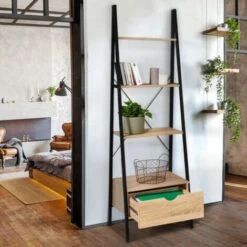 Etagère échelle 4 Niveaux Avec Tiroir DETROIT Design Industriel -VIDAXL || Songmics Soldes 48439433 3