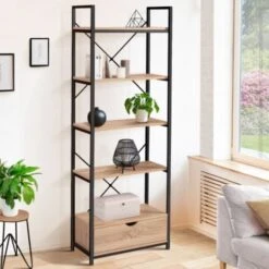 Etagère 5 Niveaux Avec Tiroir DETROIT Design Industriel -VIDAXL || Songmics Soldes 48508830 2