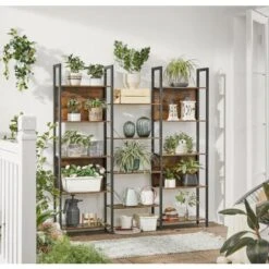 VASAGLE Bibliothèque, Étagère De Rangement, Avec 14 Compartiments, Cadre En Métal, Pour Salon, Bureau, Style Industriel, 158 X 24 X 166 Cm, Marron Rustique Et Noir Par SONGMICS LLS107B01 -VIDAXL || Songmics Soldes 48539476 2