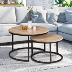 Lot De 2 Tables Basses Gigognes DETROIT Rondes 54/70 Design Industriel -VIDAXL || Songmics Soldes 48714010 2