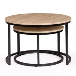 Lot De 2 Tables Basses Gigognes DETROIT Rondes 54/70 Design Industriel -VIDAXL || Songmics Soldes 48714010 3
