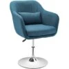 HOMCOM Fauteuil Lounge Design Grand Confort Coussins Lombaires Hauteur Réglable Pivotant 360° Piètement Métal Chromé Lin Bleu Canard