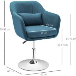 HOMCOM Fauteuil Lounge Design Grand Confort Coussins Lombaires Hauteur Réglable Pivotant 360° Piètement Métal Chromé Lin Bleu Canard -VIDAXL || Songmics Soldes 48873189 3