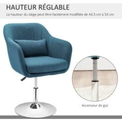 HOMCOM Fauteuil Lounge Design Grand Confort Coussins Lombaires Hauteur Réglable Pivotant 360° Piètement Métal Chromé Lin Bleu Canard -VIDAXL || Songmics Soldes 48873189 4