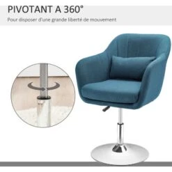 HOMCOM Fauteuil Lounge Design Grand Confort Coussins Lombaires Hauteur Réglable Pivotant 360° Piètement Métal Chromé Lin Bleu Canard -VIDAXL || Songmics Soldes 48873189 5