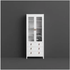 Vitrine Salon 199 Cm Blanc Mat Avec Deux Portes Et Trois Tiroirs Blanc -VIDAXL || Songmics Soldes 49284577 5