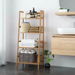 Etagère échelle 4 Niveaux étagères De Rangement En Bambou Bibliothèque étagère Plantes Pour Salle De Bain,Salon, Chambre, Cuisine 48x32x116cm Naturel -VIDAXL || Songmics Soldes 50256285 4