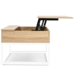 Table Basse Plateau Relevable DETROIT Design Industriel Bois Et Métal Blanc -VIDAXL || Songmics Soldes 50301171 3