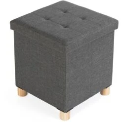 Coffre De Rangement Sur Pied 38 Cm Tissu Gris Anthracite